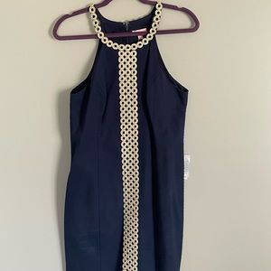 Lilly Pulitzer sleeveless navy blue dress with gold trim size 10.